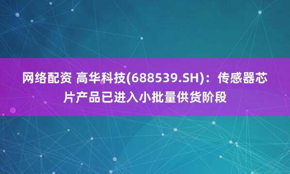 网络配资 高华科技(688539.SH)：传感器芯片产品已进入小批量供货阶段