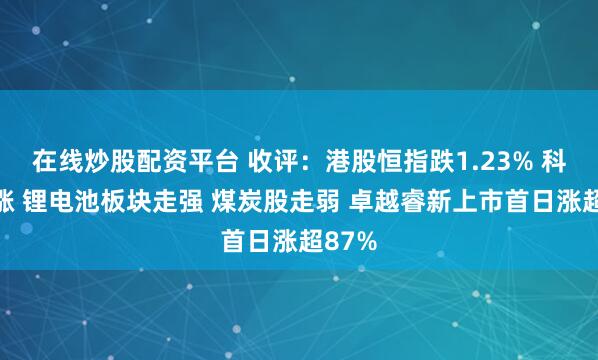在线炒股配资平台 收评:港股恒指跌1.23% 科指微涨 锂电池板块走强 煤炭股走弱 卓越睿新上市首日涨超87%